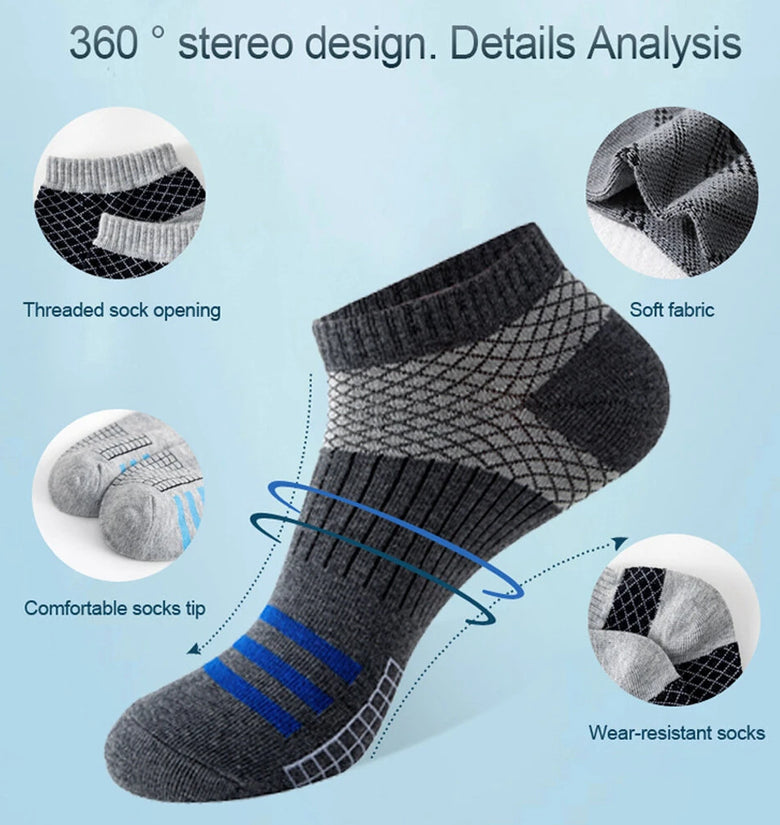 5 Pairs Low Cut Men Socks Breathable Sports Socks Cotton Blend Mens Ankle Socks Anti Odor & Sweat Absorption Short Socks, For Spring Summer Autumn