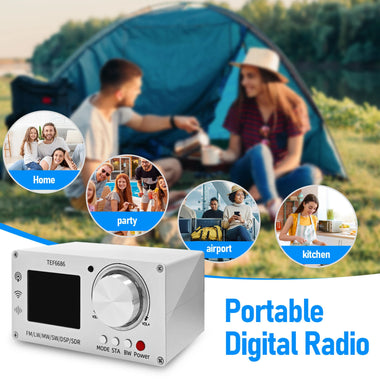 TEF6686 Full Band Digital Radio Receiver Aluminum Alloy FM LW MW SW DSP SDR Portable 2.8 Inch Screen Built in Speaker Rechargeable Battery 99 Station Storage Compact Design