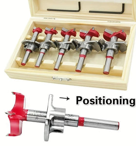 5PCS 15-35mm Woodworking Hole Opener Set Hard Alloy Flat Wing Drill Adjustable Hinge Hole Expander with Wooden Box