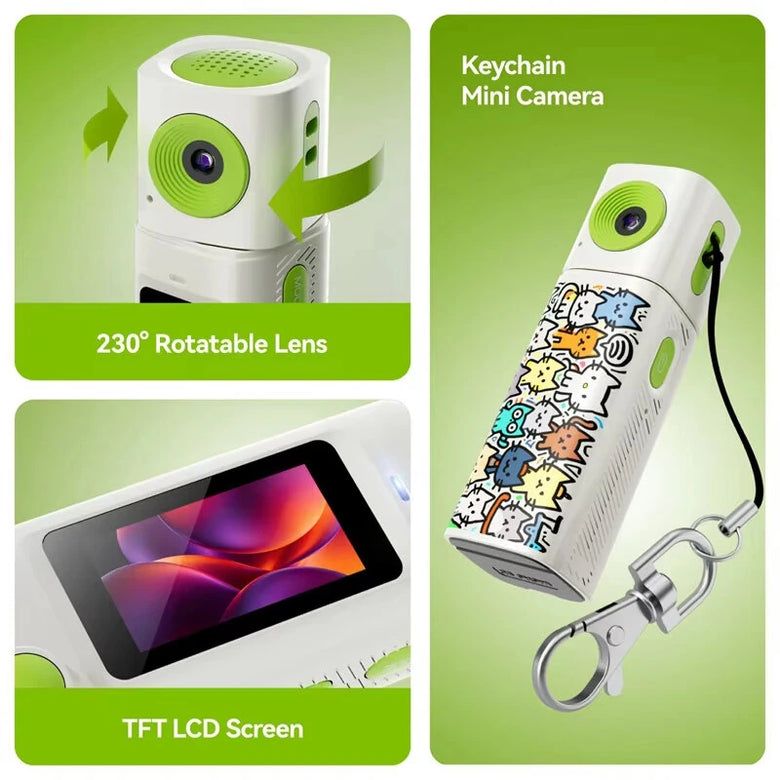 Portable Rotatable Lab Camera Thumb Mini Cameras with TFT LCD Screen 2K HD 230 Rotatable Lens Portab ...