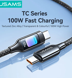 USAMS SJ750 100W Type-C to Type-C Cable PD Fast Charging Data Transmission Tinned Copper Core Line 1.2M Long for iPhone 16 16 Pro 15 15 Plus for Huawei Mate XT for Xiaomi 15pro