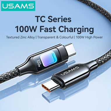 USAMS SJ750 100W Type-C to Type-C Cable PD Fast Charging Data Transmission Tinned Copper Core Line 1.2M Long for iPhone 16 16 Pro 15 15 Plus for Huawei Mate XT for Xiaomi 15pro