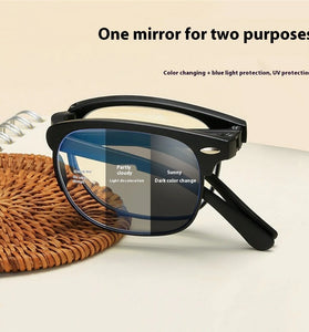 Folding Photochromic Sunglasses Lightweight Portable Indoor Outdoor Dual-use UV Anti-blue light Eyeglasses