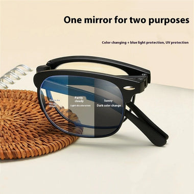 Folding Photochromic Sunglasses Lightweight Portable Indoor Outdoor Dual-use UV Anti-blue light Eyeglasses