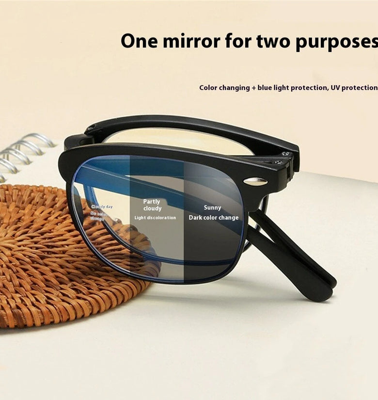 Folding Photochromic Sunglasses Lightweight Portable Indoor Outdoor Dual-use UV Anti-blue light Eyeglasses