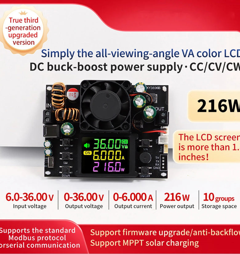 Sinilink XY3606B DC Adjustable Power Supply 6-36V 0-6A 216W Buck Boost Converter Constant Voltage Current MPPT Solar Charging Module