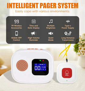Tuya WiFi SOS Wireless Caregiver Pager Call Button System Emergency Alert Button for Seniors Patient Disabled Elderly Indoor Smart Life APP