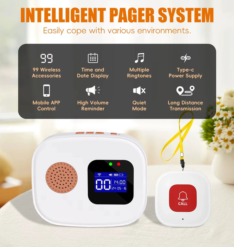 Tuya WiFi SOS Wireless Caregiver Pager Call Button System Emergency Alert Button for Seniors Patient Disabled Elderly Indoor Smart Life APP