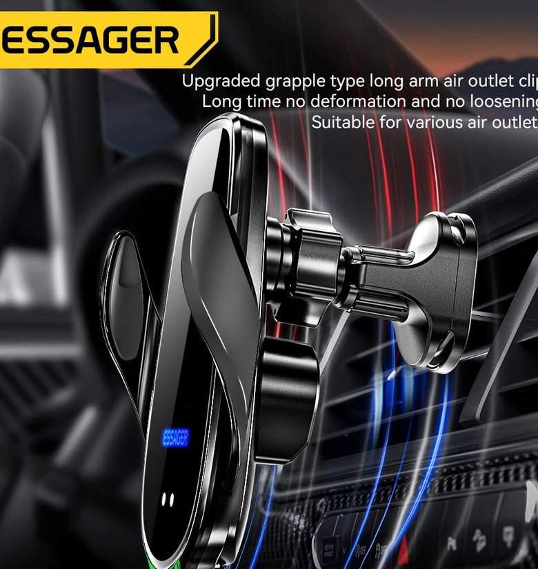 ESSAGER A4 15W 10W 7.5W 5W Wireless Car Phone Holder Charger Car Air Vent Clamp Bracket for iPhone 13 14 14 Pro 14Pro Max for Xiaomi 13pro for Huawei Mate50