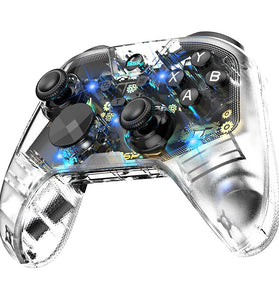 G6 Pro Wireless bluetooth Transparent Gaming Controller with Hall Trigger Carbon Film Joystick RGB Lighting Six Axis Gyro Vibration Macro Back Keys for PC Switch Android iOS