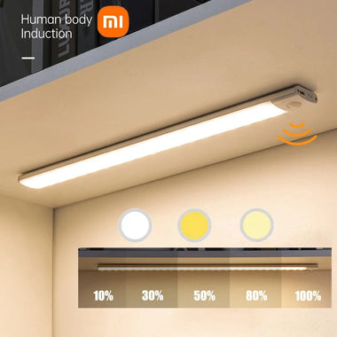 Motion Sensor Light Rechargeable Night Light Super Thin Tri-Color 10/20/30/40cm Magnetic Adhesive Installation for Cabinets Wardrobes Warm Daylight