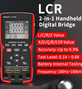 ZOYI ZT-DQ01 ZT-DQ02 Digital LCR Bridge Tester Meter Portable Handheld 0.3% Accuracy Capacitance Resistance Inductance Testing Multiple Frequencies
