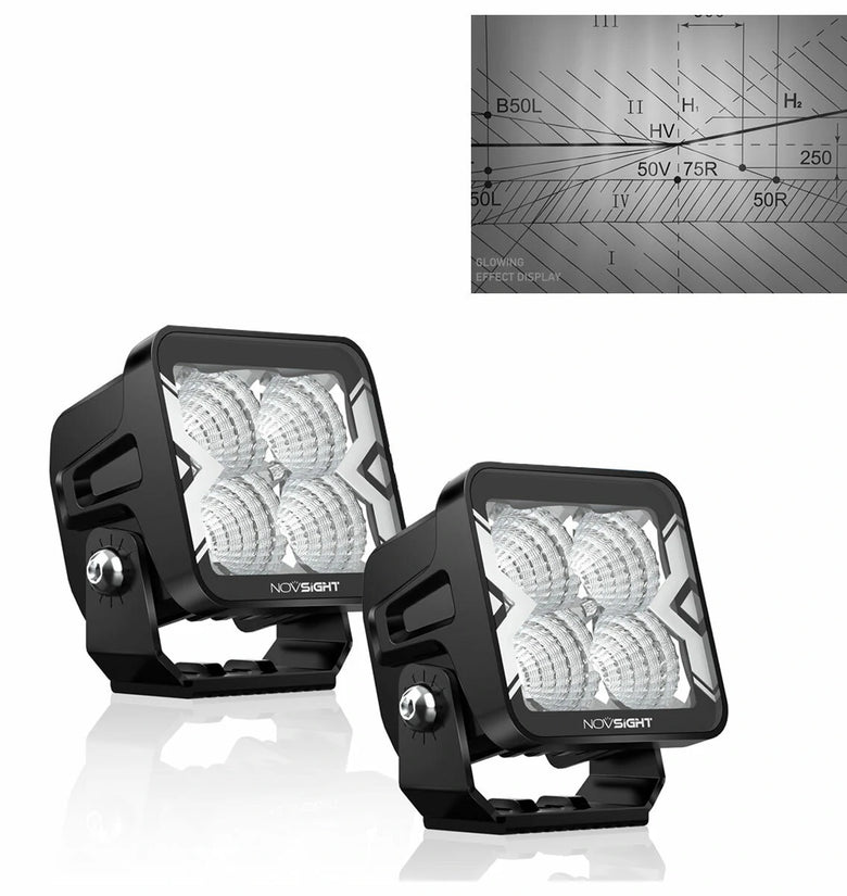 NOVSIGHT 2PCS 3 Inch Flood Beam Light LED Pod Light Square Cube Lamp IP68 Waterproof for Truck ATV UTV SUV  Boat Car