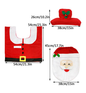 3pcs Christmas Xmas Decoration Santa Toilet Seat Cover + Rug Bathroom Mat Set Floor Mat