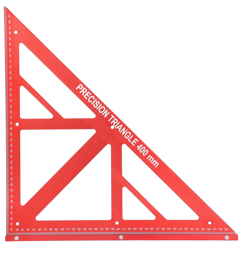 16 Inch 400mm Woodworking Triangle Measuring Ruler Aluminum Alloy Red High Precision 90/45 Degree Angle Clear Metric Scale for Measuring Drawing