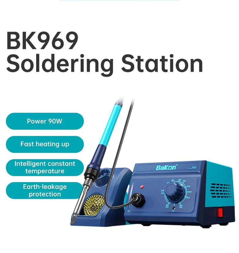 BK969 90W Soldering Iron Station with Ceramic Heating Core Rapid Fast Temperature Recovery Precise Control Safety Earth-Leakage Protection Ergonomic Handle for Efficient Accurate Welding