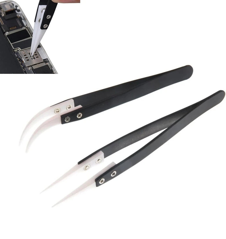 Ceramic Reverse Tweezers Non Conductive Anti-Static Heat Resistant Tweezers Big Curved/Straight Tweeze
