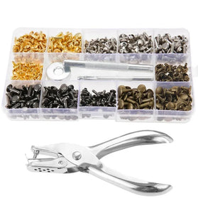 360Pcs/Set Leather Rivets Double Cap Rivet Tubular Metal Studs 1 Sizes with Punch Pliers and 3 Pieces Setting Tool Kit for Leather Craft Repairs Decoration