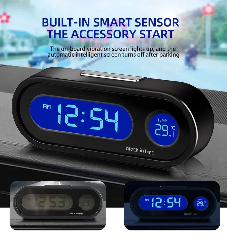 Mini Electronic Car Clock Watch Dashboard Clock Night Light Temperature LCD Backlight Digital Display Time Watch Auto Dashboard Clocks Luminous Thermometer