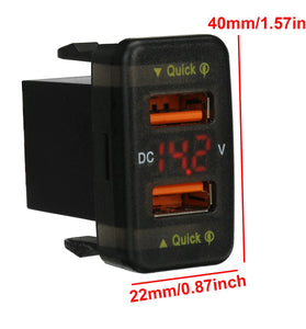 Dual USB QC Car Charger Socket Power Adapter With 12-24V Voltmeter LED Car Accessories 40mm*22mm For Toyota Quick Charge For Mobile Phone
