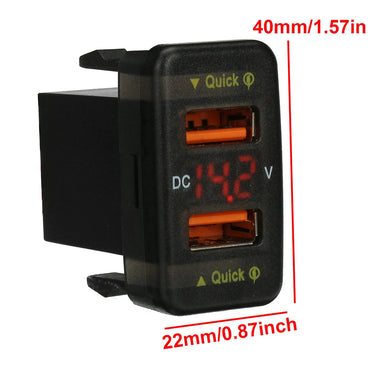 Dual USB QC Car Charger Socket Power Adapter With 12-24V Voltmeter LED Car Accessories 40mm*22mm For Toyota Quick Charge For Mobile Phone
