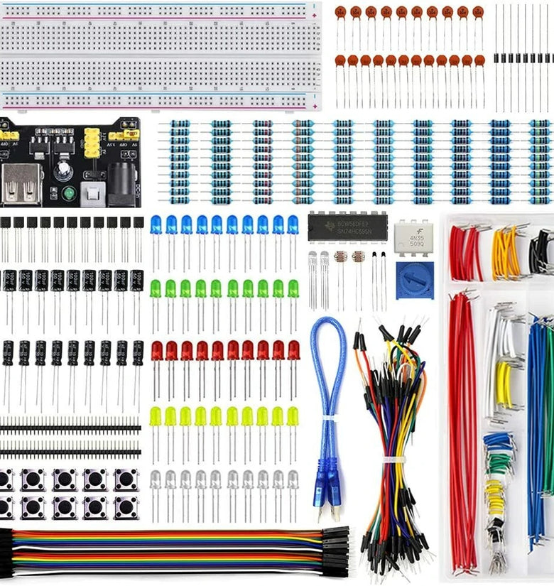 Full DIY Electronic Kit 830 Breadboard Jumper Wire Power Supply Capacitor LED Light ArduinoUNO Nano Mega Basic Starter Kit