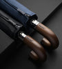 Automatic 10-Rib Wooden Curved Handle Automatic Umbrella 10K Automatic Folding Umbrella Rain Wind Resistant Umbrella Men Women UV Sun Protection Wooden Handle Umbrella