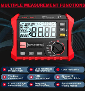 HABOTEST HT5910 Leakage Switch Tester 1000 Data Storage LCD Digital Resistance Meter RCD Loop Tester 440V AC Voltage Testing Megohmmeter
