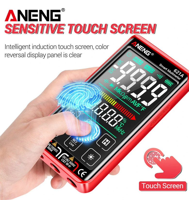 ANENG 621A 9999 Counts Auto Range Full-screen Touch Smart Digital Multimeter Rechargeable DC/AC Voltage Current Tester Meter