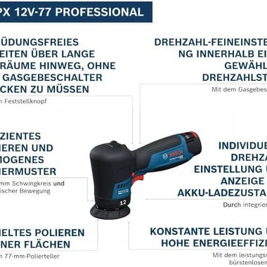 GPX 12V-77 Cordless Random Orbital Sander 12V Brushless Motor 77mm Sanding Disc Professional Sanding Tool Woodworking Auto Refinishing