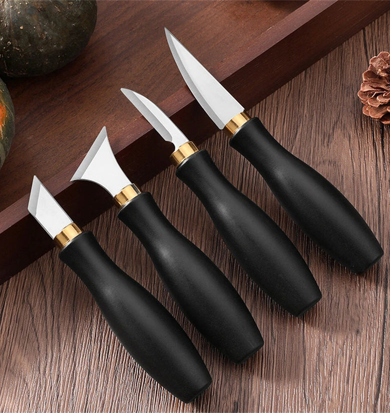 4pcs Woodworking Carving Tool Kit Stainless Steel Blade Ergonomic Handle Professional Detail Cutter Razor Sharp Knife Set