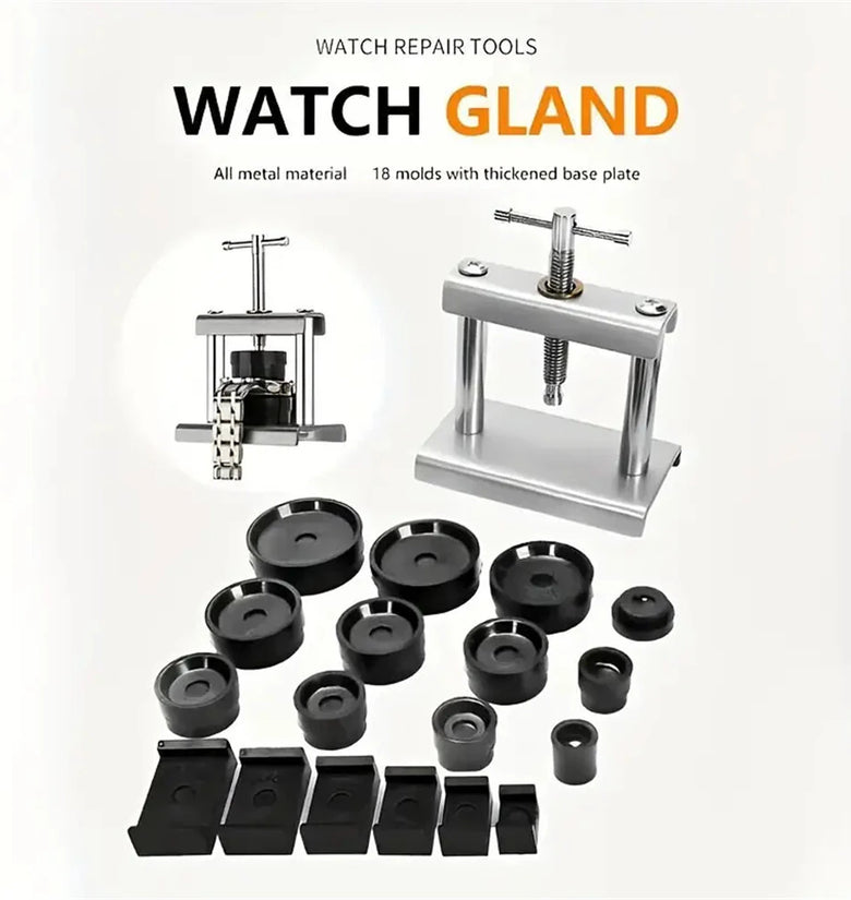 18pcs Professional Watch Press Set Watch Back for CASE Closing Tool & Fitting Dies Watch Repairing Tool Die Kit for Watchmaker