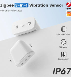 ZD100 Tuya Zigbe 3-in-1 Smart Sensor Vibration/Tilt/Drop Alarm IP67 Waterproof for Home Security Real Time APP Alerts Alexa Google Home Automation