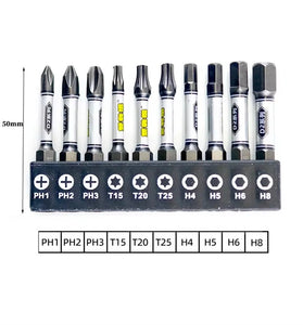 1/4 Screwdriver Bit Set 11pcs Magnetic Drill Bits Hex Shank Impact Driver Torx Cross Hex Plum Blossom Head White Grey