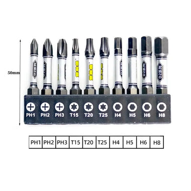 1/4 Screwdriver Bit Set 11pcs Magnetic Drill Bits Hex Shank Impact Driver Torx Cross Hex Plum Blossom Head White Grey