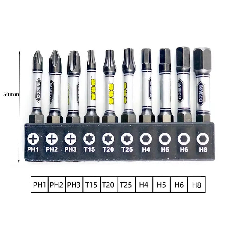 1/4 Screwdriver Bit Set 11pcs Magnetic Drill Bits Hex Shank Impact Driver Torx Cross Hex Plum Blossom Head White Grey