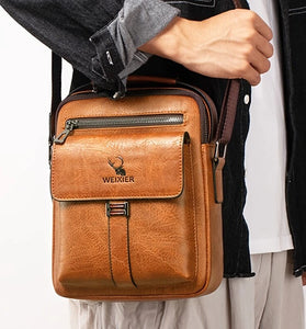 WEIXIER PU Leather Men's Messenger Bag Trend Retro Business Men's Shoulder Bag Waterproof Carry-on Bag Crossbody Bag Men's Backpack