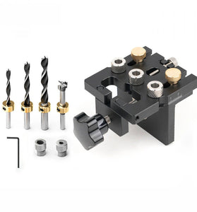 Ganwei Woodworking Drilling Jig Locator CNC Aluminum 3-in-1 6mm 8mm 10mm Dowel Holes 12mm 15mm Cam Lock Holes Adjustable Scale Side Clamp Precision Drill Guide Cabinet Hardware Joinery Jig Furniture Assembly