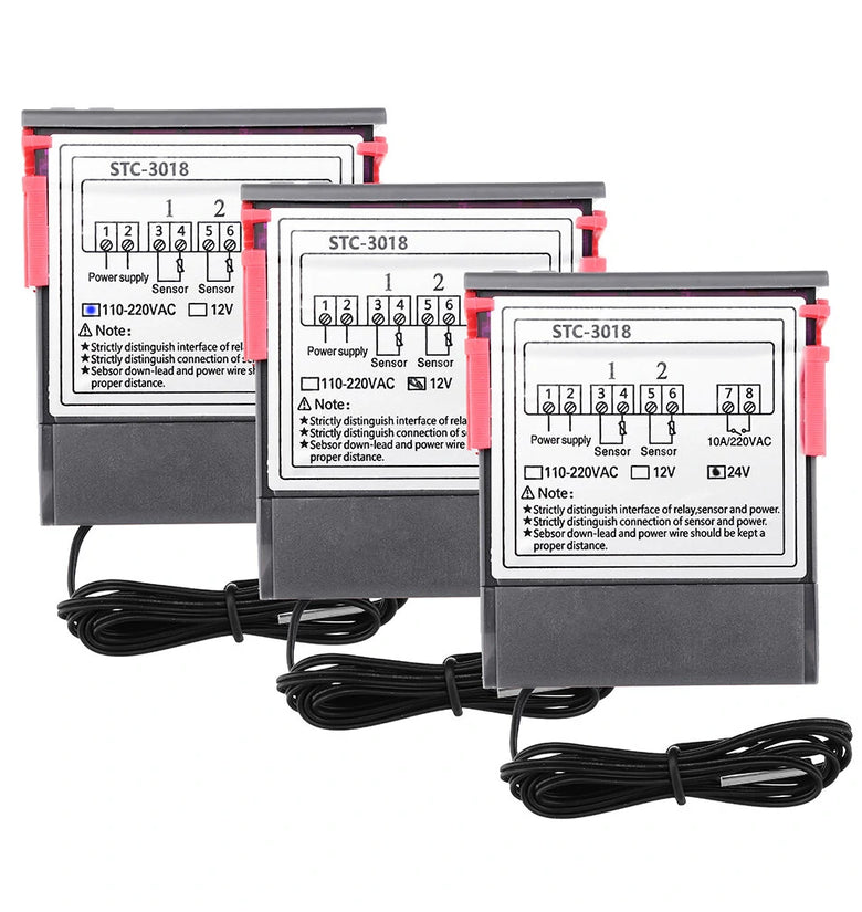 STC-3018 12V / 24V / 220V Digital Temperature Controller C/F Thermostat Relay 10A Heating/Cooling Thermoregulator with Dual LED Display