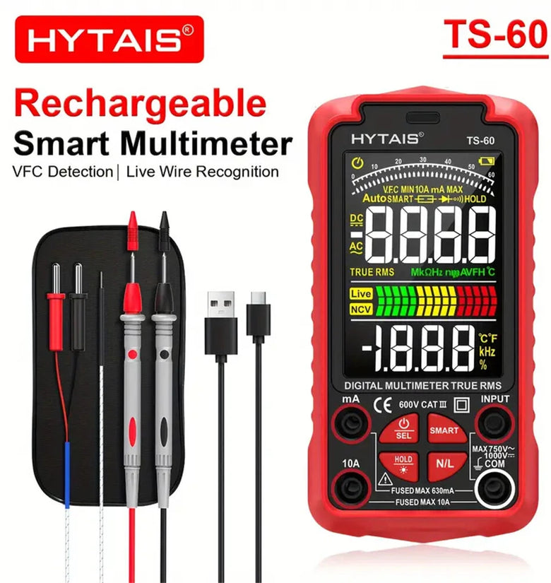 HYTAIS TS-60 Digital Multimeter 6000 Counts High Precision Rechargeable Battery Live Wire Detection AC/DC Voltage Current Measurement