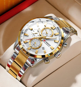 CURREN Business Men Watch Steel Band Multifunctional Chronograph Wristwatch Waterproof Round Watch, Ideal choice for Gifts