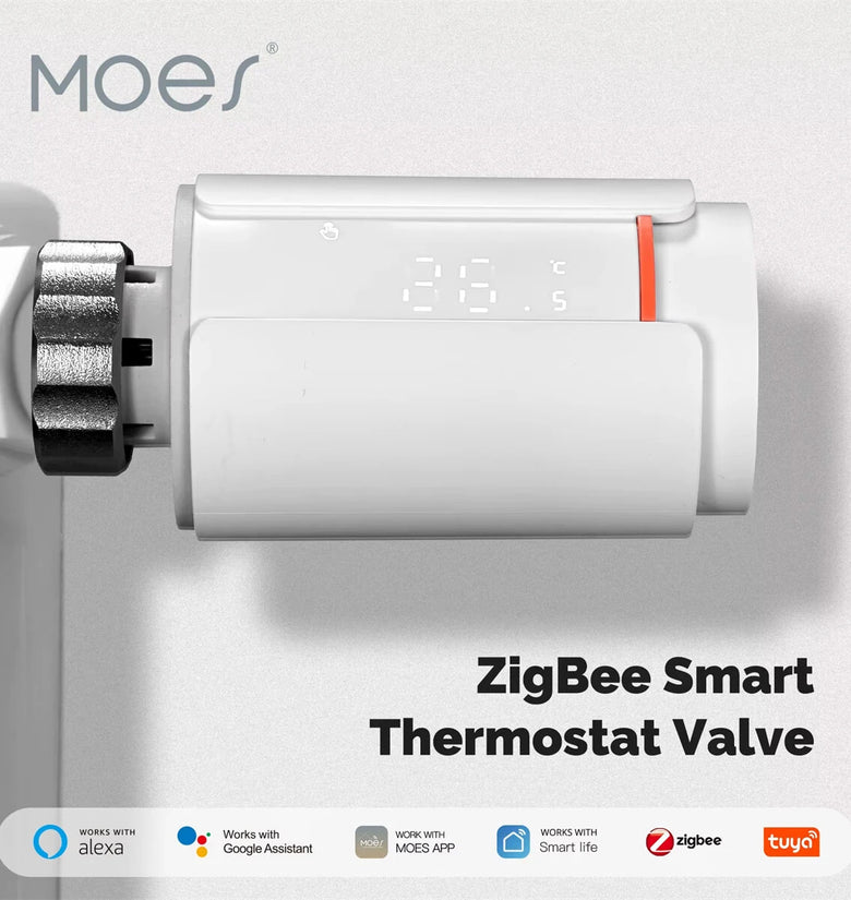 MOES ZTRV-S01 Tuya Smart ZigBe Thermostatic Radiator Valve TRV Programmable App Remote Temperature Controller Support Alexa Google Home