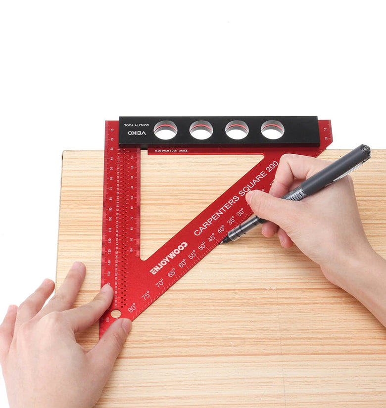 ENJOYWOOD 200mm Aluminum Alloy Carpenter Square Triangle Ruler Woodworking Precision Hole Positioning Square