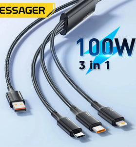 ESSAGER ES-X50 7A 100W USB-A to Micro/iP/Type-C Cable Fast Charging Data Transmission Copper Core Line 1.2M Long for iPhone 16 16Pro 15 14 13 Pro Max for Huawei Mate XT for Xiaomi 15pro for Samsung Galaxy Z Flip6