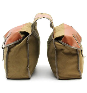 Motorcycle Bike Side Saddle Bag Canvas Luggage Khaki Bag