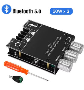 ZK-502MT bluetooth 5.0 Amplifier Board 2x50W High Power Stereo Audio Module Bass Treble Control Dual Channel AUX Input Portable HiFi Sound System for Speakers