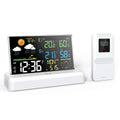 Wireless Indoor Outdoor Weather Station VA Color Screen Temperature Humidity Sensor 500 Feet Range Adjustable Backlight Dual Power Calendar Clock Moon Phase