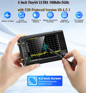 Handheld 4" Display Tiny Spectrum Analyzer TinySA ULTRA 100kHz to 5.3GHz with 32GB Card Version V0.4.5.1
