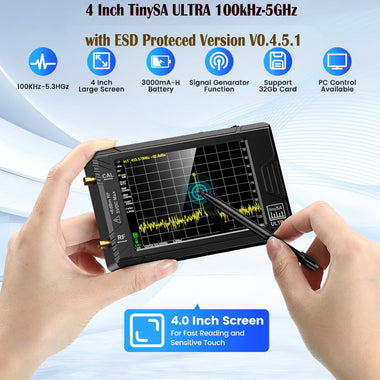 Handheld 4" Display Tiny Spectrum Analyzer TinySA ULTRA 100kHz to 5.3GHz with 32GB Card Version V0.4.5.1