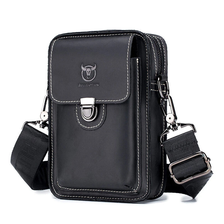 BULLCAPTAIN Men Casual Waist Bag Belt Purse Genuine Leather Multifunctional Shoulder Messbage Bag Mobile Phone Crossbody Bags Waist Pack
